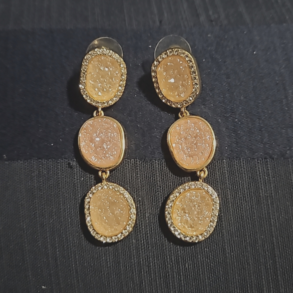 Women's Pink and gold dangle druzy earrings